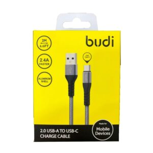 BUDI DC197T20H CHARGE/SYNC ALUMINUM SHELL 2.4A FASTER CABLE USB TO TYPE-C 2M (6.6FT)