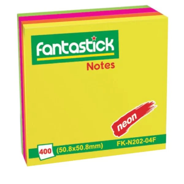 FANTASTICK N404-04CF STICK NOTE 4X4, 400 SHEETS FLOURESCENT 4 COLOURS CUBE