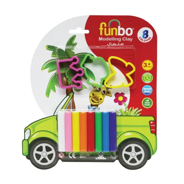 FUNBO FO-MC-100-8+3M MODELLING CLAY 100GMS, 8 COLOURS, 3 MOULDS