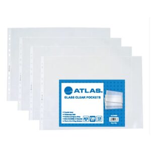 ATLAS F32388 GLASS A3 CLEAR PUNCHED POCKETS PP 120 MICRONS (x 12)
