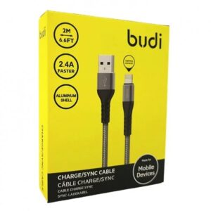 BUDI DC197L20H CHARGE/SYNC ALUMINUM SHELL 2.4A FASTER CABLE USB TO LIGHTNING 2M (6.6FT)