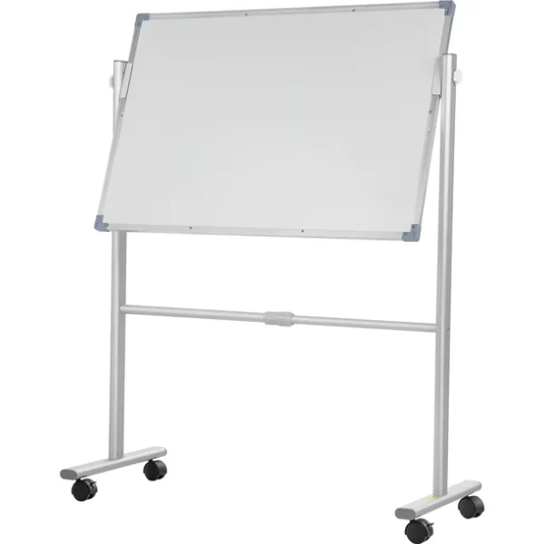 PENGUIN SMW1512/L - 120X150 CM MAGNETIC WHITEBOARD MOBILE DOUBLE SIDED REVERSIBLE WITH ALUMINIUM TRAY, 24X25MM SILVER ANODIZED ALUMINIUM FRAME, 3X3 & 3X6 STEEL TUBES WITH CASTERS & BRAKES