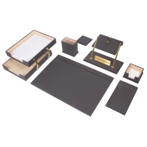 GNR006 - GUNEROFIS LEATHER DESK SET 8 ACCESSORIES - BLACK