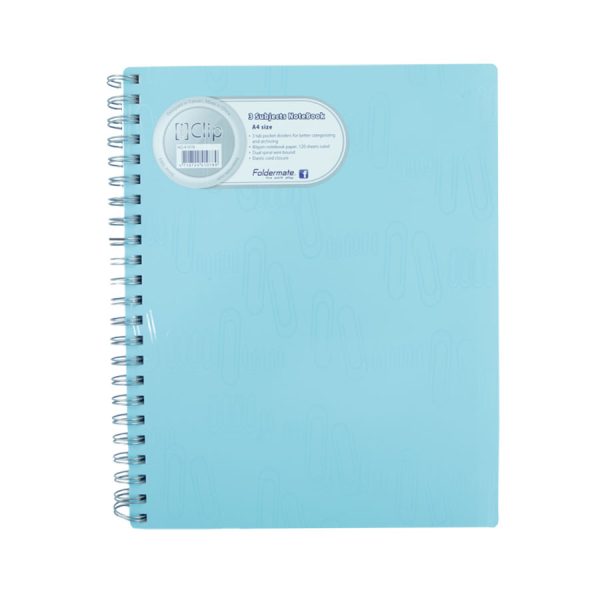 FOLDERMATE 41078 3 SUBJECT NOTEBOOK ICLIP WITH ELASTIC A4 - BLUE