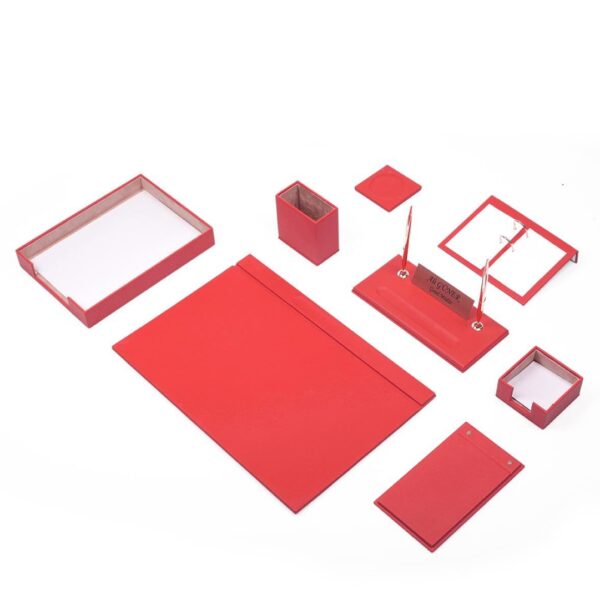 GNR006 - GUNEROFIS LEATHER DESK SET 8 ACCESSORIES - RED
