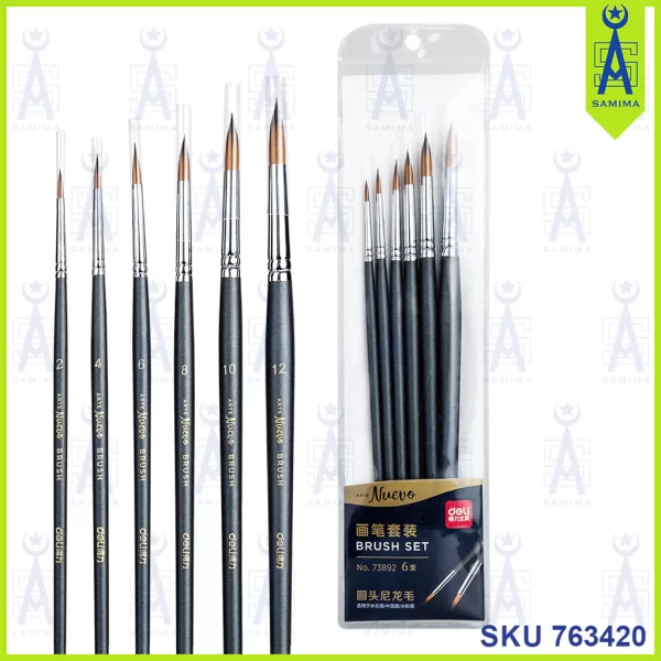 DELI 73892 - BRUSH SET (x 6) ROUND HEAD NYLON WOOL - GREY