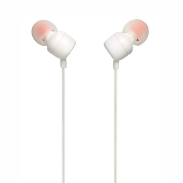 JBL TUNE110 -PURE BASS SOUND HANDS FREE CALL IN EAR WITH TANGLE FREE FLAT CABLE - WHITE