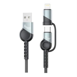 BUDI DC231TTL10B 2 IN 1 60W/20W PD  CHARGE/SYNC CABLE TYPE-C TO LIGHTNING & TYPE-C 1M (3FT)