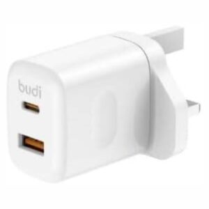 BUDI 306UTLW30 30W USB-C PD & 18W QC3.0 WALL CHARGER + 27W  USB-C PD TO LIGHTING FAST CHARGE CABLE